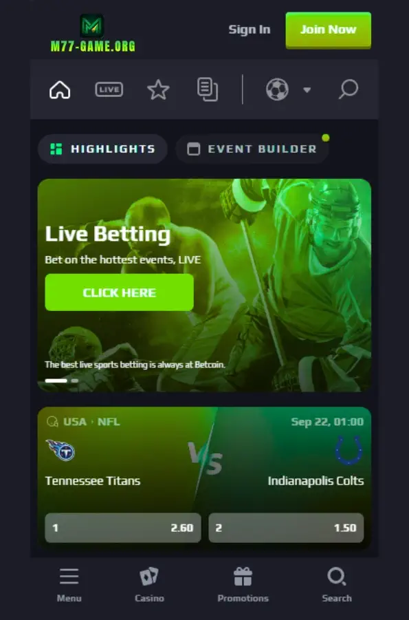 M77 casino app on smartphone