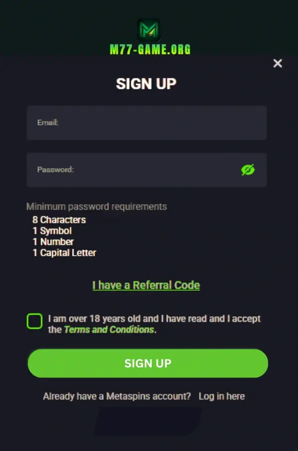 M77 casino registration page